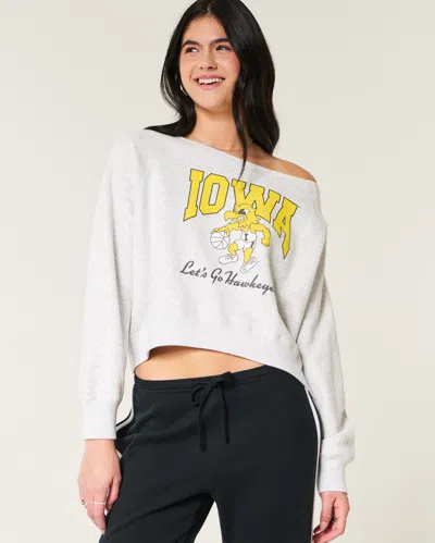 Hollister Easy Off-the-shoulder Iowa Hawkeyes Graphic Sweatshirt In Gray