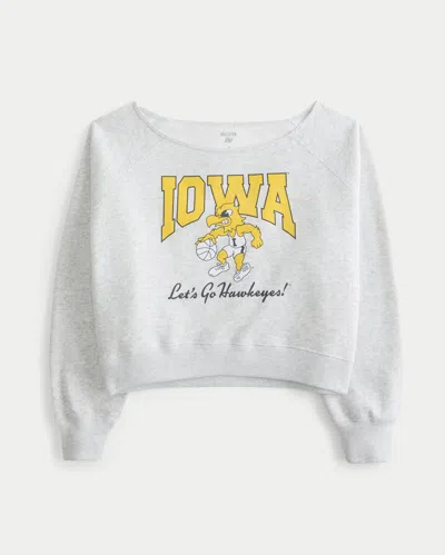Hollister Easy Off-the-shoulder Iowa Hawkeyes Graphic Sweatshirt In Gray