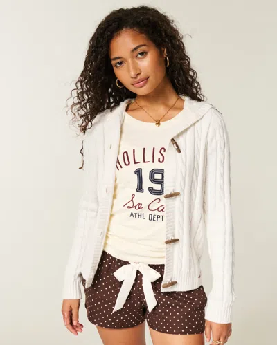 Hollister Holiday Vault Release Hooded Cable-knit Toggle Cardigan In White