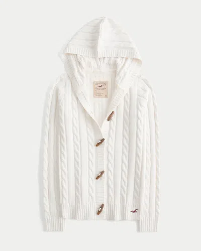 Hollister Holiday Vault Release Hooded Cable-knit Toggle Cardigan In White