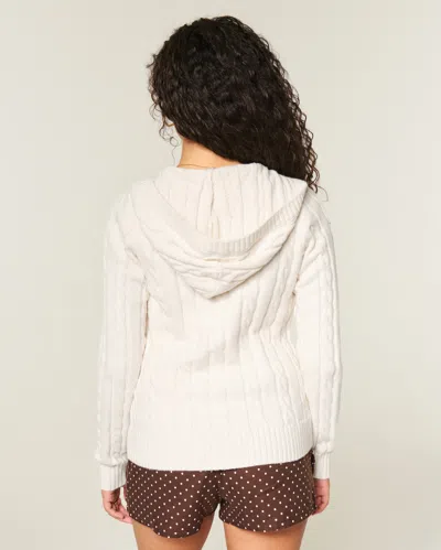 Hollister Holiday Vault Release Hooded Cable-knit Toggle Cardigan In White