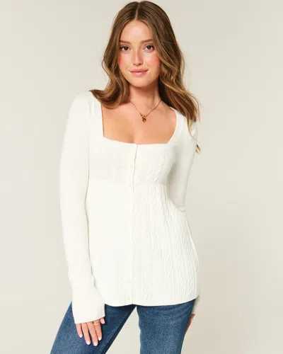 Hollister Long-sleeve Square-neck Babydoll Sweater In White