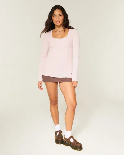Hollister Long-sleeve Square-neck Babydoll In Pink