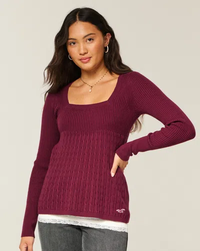 Hollister Long-sleeve Square-neck Babydoll In Purple