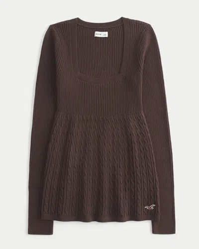 Hollister Long-sleeve Square-neck Babydoll In Brown