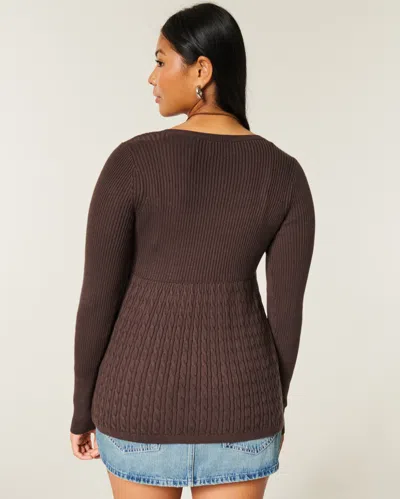 Hollister Long-sleeve Square-neck Babydoll In Brown