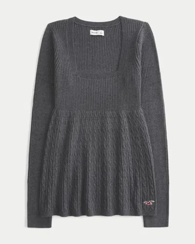 Hollister Long-sleeve Square-neck Babydoll In Gray