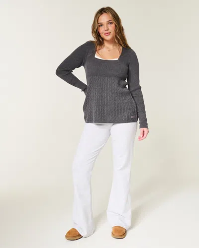 Hollister Long-sleeve Square-neck Babydoll In Gray