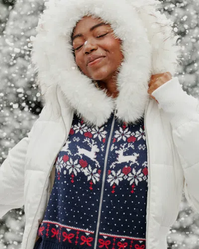 Hollister Hooded Faux Fur Trim Fair Isle Zip-up Sweater