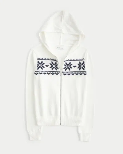 Hollister Hooded Faux Fur Trim Fair Isle Zip-up Sweater