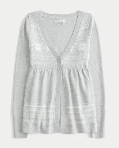 Hollister Long-sleeve Flyaway Babydoll Cardigan In Gray