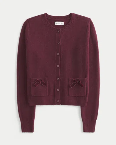 Hollister Comfy Cloud Bow Pocket Cardigan In Red