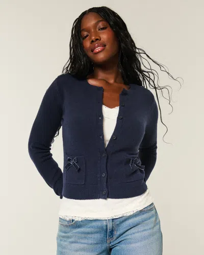 Hollister Comfy Cloud Bow Pocket Cardigan In Blue