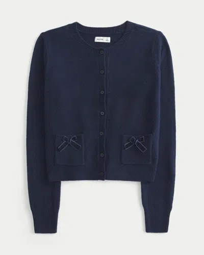 Hollister Comfy Cloud Bow Pocket Cardigan In Blue