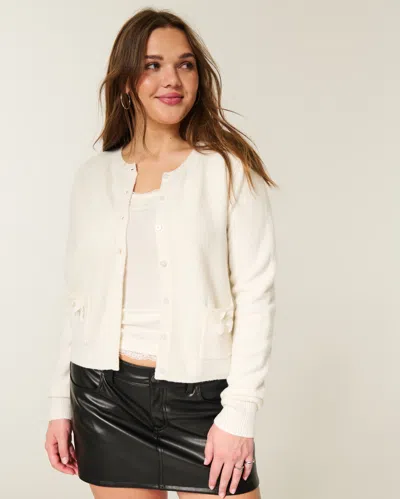 Hollister Comfy Cloud Bow Pocket Cardigan In Neutral