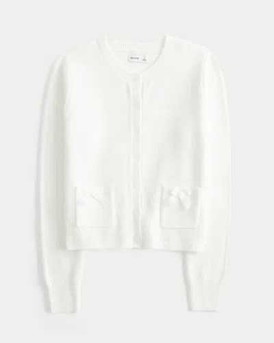 Hollister Comfy Cloud Bow Pocket Cardigan In Neutral