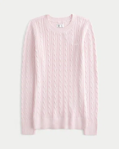 Hollister Cable-knit Icon Crew Sweater In Pink