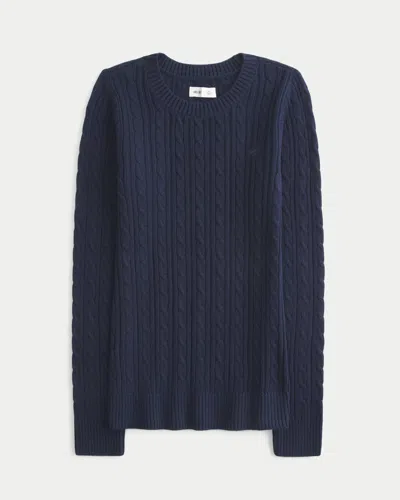 Hollister Cable-knit Icon Crew Sweater In Blue