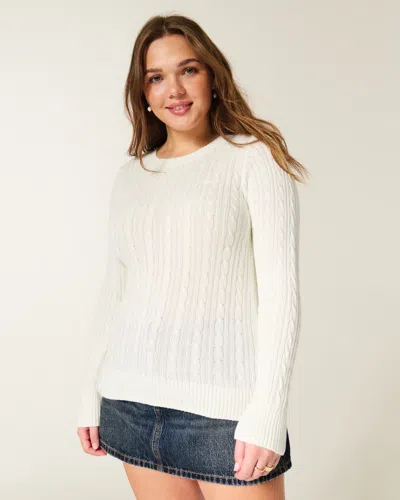 Hollister Cable-knit Icon Crew Sweater In White