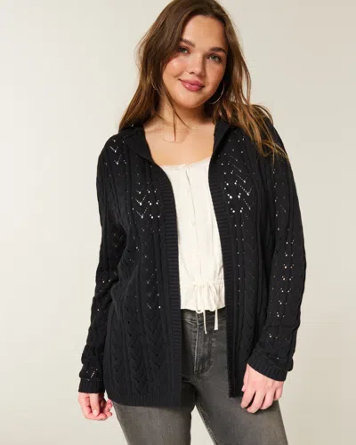 Hollister Stitchy Hooded No-close Cardigan In Black