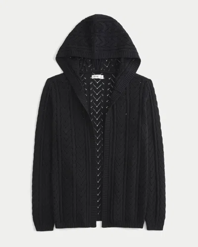 Hollister Stitchy Hooded No-close Cardigan In Black