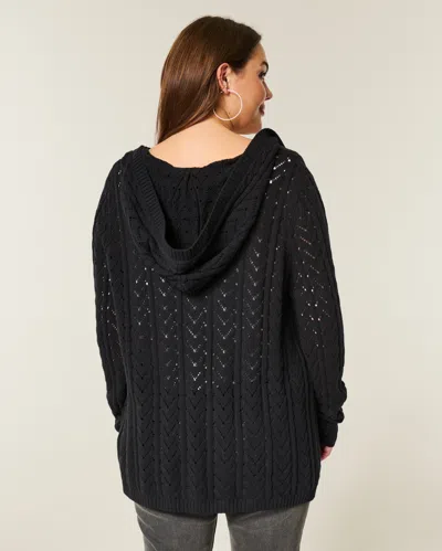 Hollister Stitchy Hooded No-close Cardigan In Black