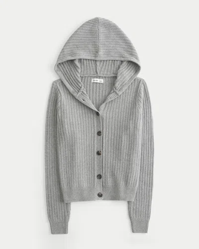 Hollister Hooded Faux Fur Trim Cardigan In Gray