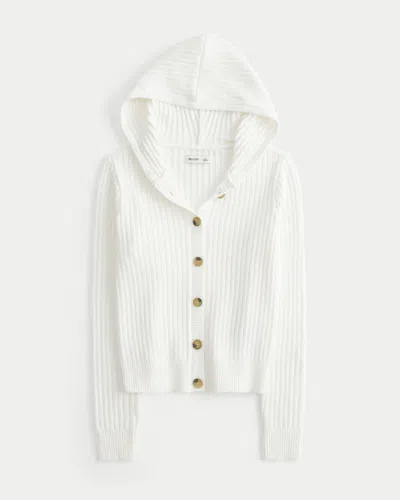Hollister Hooded Faux Fur Trim Cardigan In White