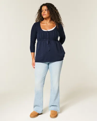 Hollister Cable-knit Babydoll Sweater In Blue