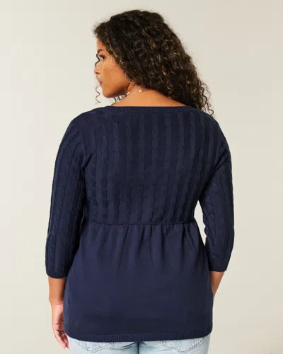 Hollister Cable-knit Babydoll Sweater In Blue