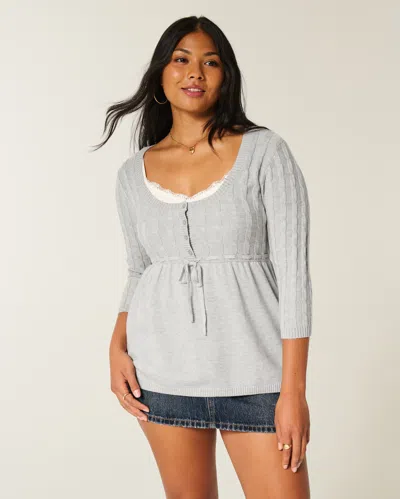 Hollister Cable-knit Babydoll Sweater In Gray