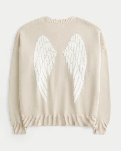 Hollister Easy Wings Graphic Crew Sweater In Gray