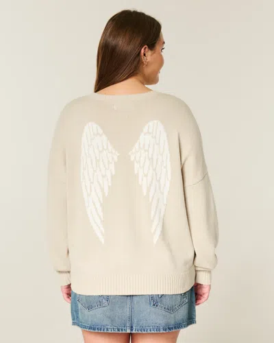 Hollister Easy Wings Graphic Crew Sweater In Gray