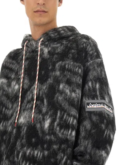 Aries Oversize Hooded Sweatshirt Ribbed Finish In Multi