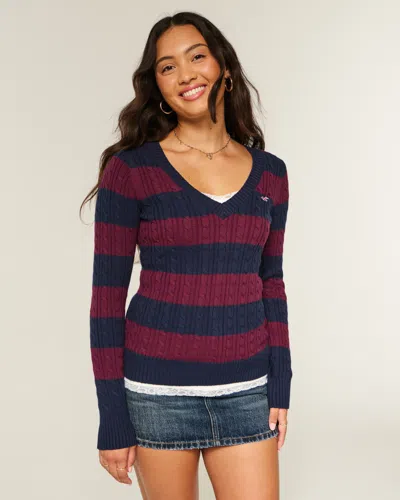 Hollister Cable-knit V-neck Icon Sweater In Multi