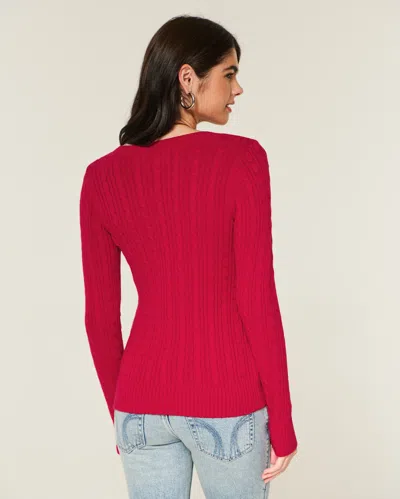 Hollister Cable-knit V-neck Icon Sweater In Red