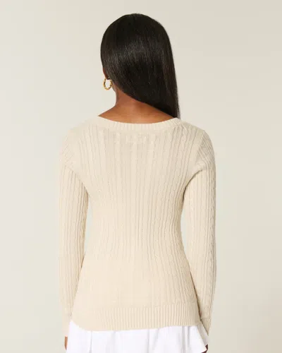 Hollister Cable-knit Icon V-neck Sweater In Neutral
