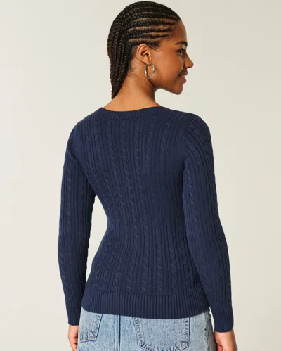 Hollister Cable-knit Icon V-neck Sweater In Blue