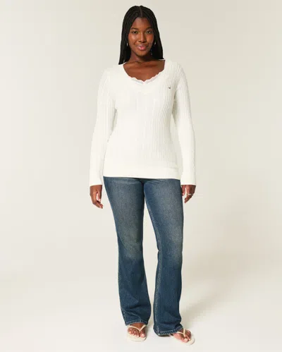 Hollister Cable-knit Icon V-neck Sweater In White