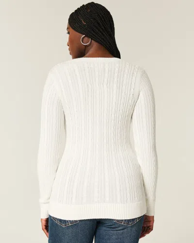 Hollister Cable-knit Icon V-neck Sweater In White