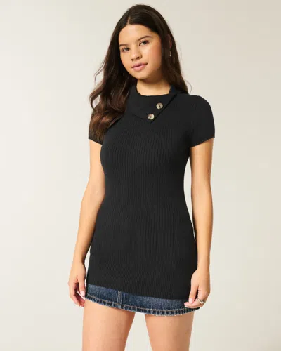 Hollister Short-sleeve Tunic Sweater In Black