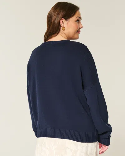 Hollister Easy Jumping Fish Graphic Crew Sweater In Blue