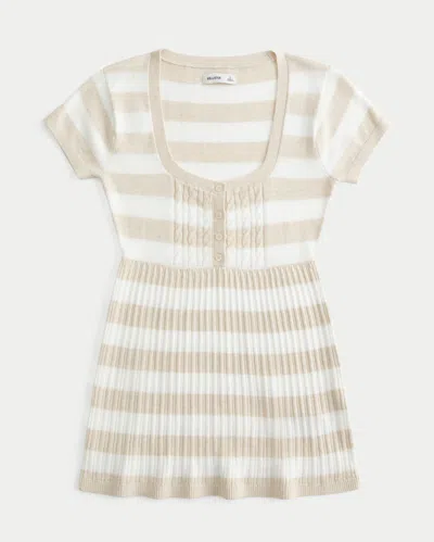 Hollister Short-sleeve Henley Babydoll Top In Neutral