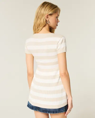 Hollister Short-sleeve Henley Babydoll Top In Neutral