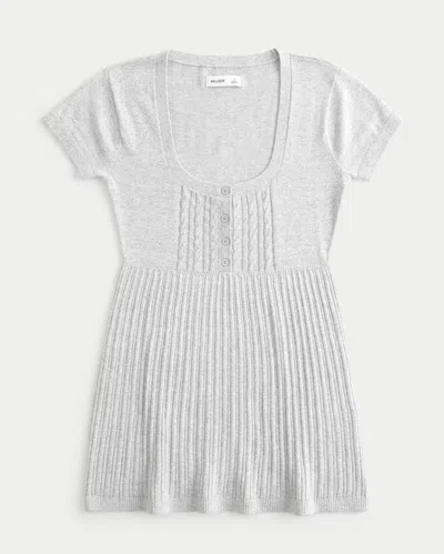Hollister Short-sleeve Henley Babydoll Top In Neutral