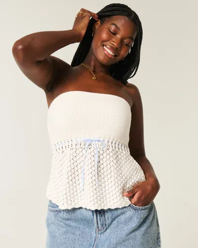 Hollister Crochet-style Strapless Sweater Tube Top In White