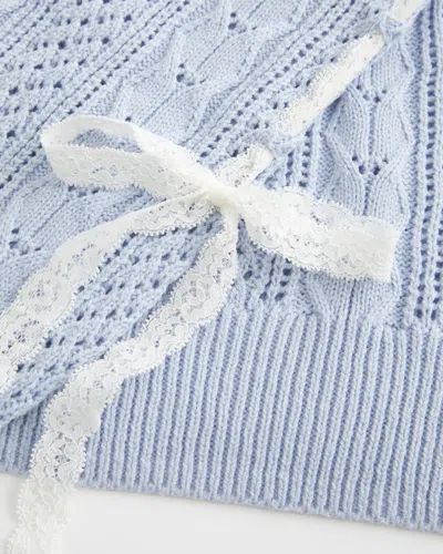 Hollister Bow-sleeve Cable-knit Sweater In Blue
