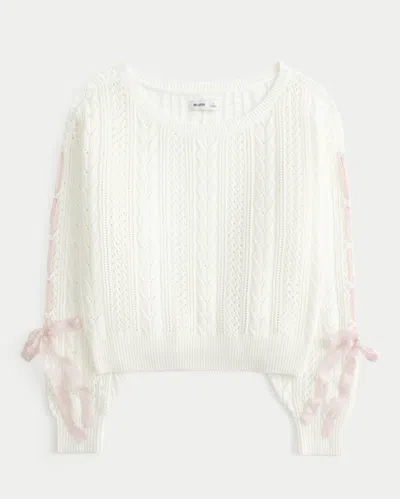 Hollister Bow-sleeve Cable-knit Sweater In White