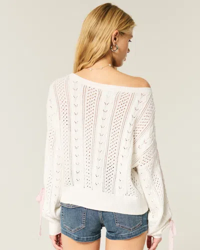 Hollister Bow-sleeve Cable-knit Sweater In White