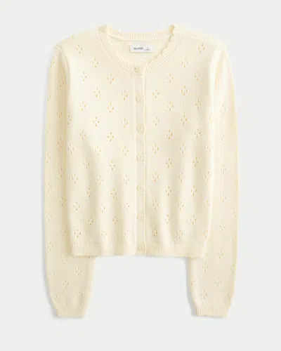 Hollister Eyelet Crew Cardigan In Neutral